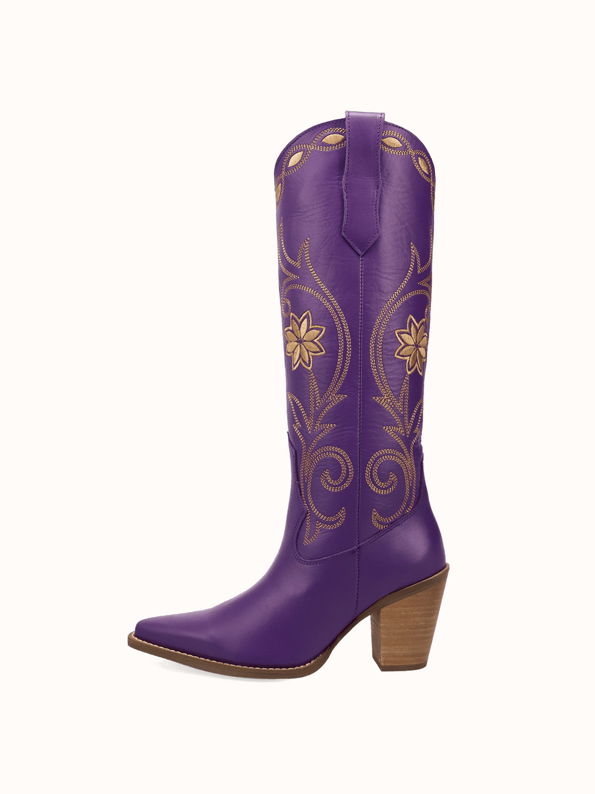 Snip-Toe Flowers And Chic Embroidery Wide Calf Knee High Cowgirl Boots - Purple