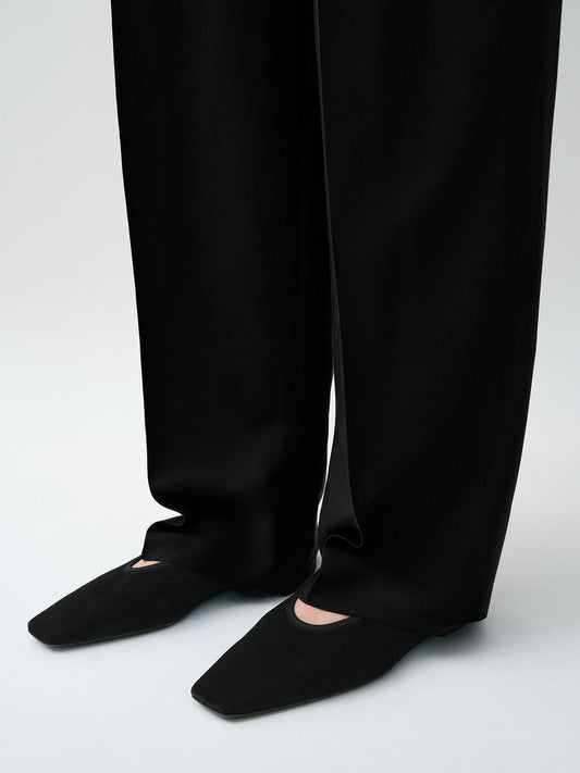 Black Faux Suede Square-Toe Simple Slip-On Ballet Flats