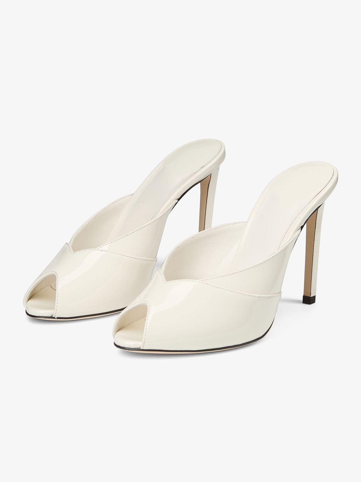 Patent Ivory Peep Round-Toe Slip-On Mules High Heels