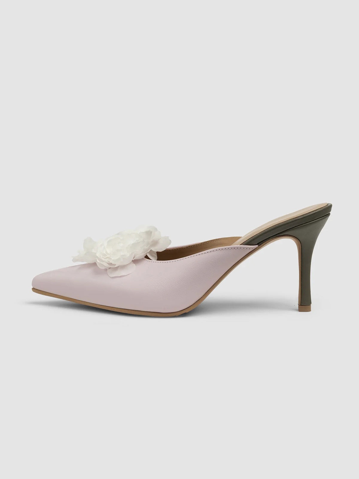 Light Lilac Pointed-Toe Front Floral Detail Backless Chic High Heels