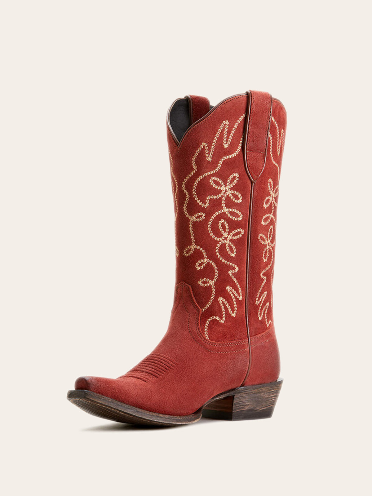 Faux Suede Embroidery Snip-Toe Wide Mid Calf Cowgirl Boots - Red