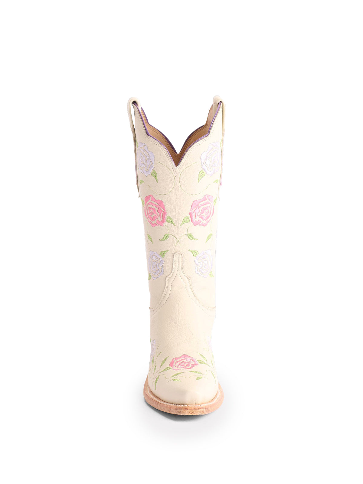 Cream Snip-Toe Rose Embroidery Mid Calf Cowgirl Boots
