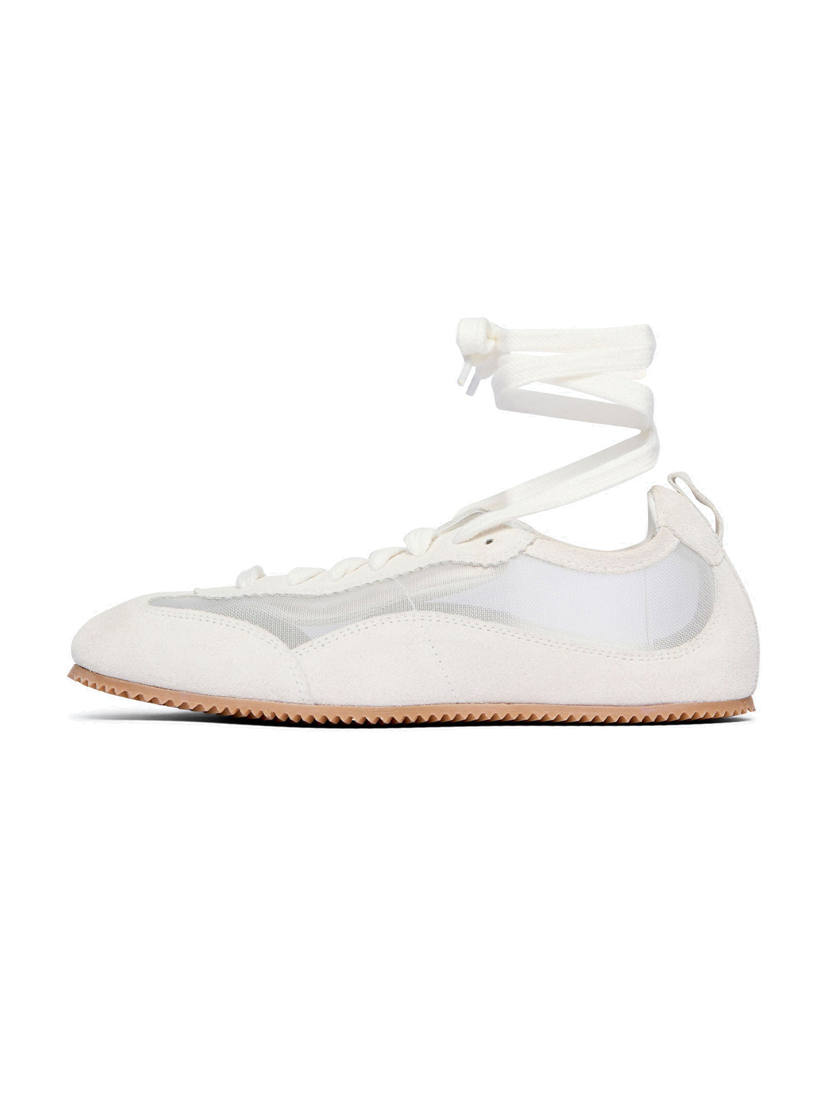Ivory Cow Suede And Mesh Square-Toe Stylish Lace-Up Sneakers