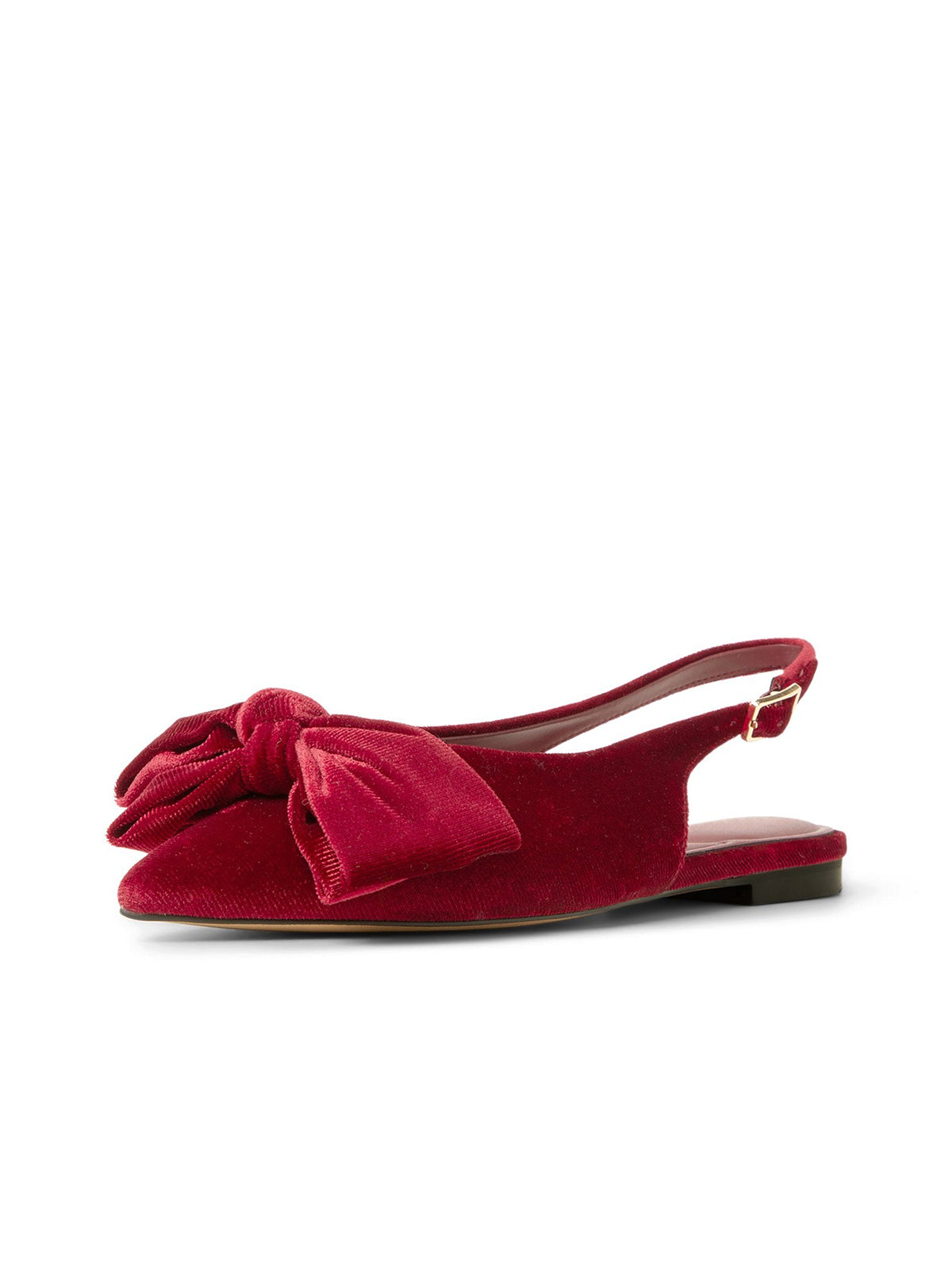 Red Velvet Pointed-Toe Front Big Bow Slingback Flats