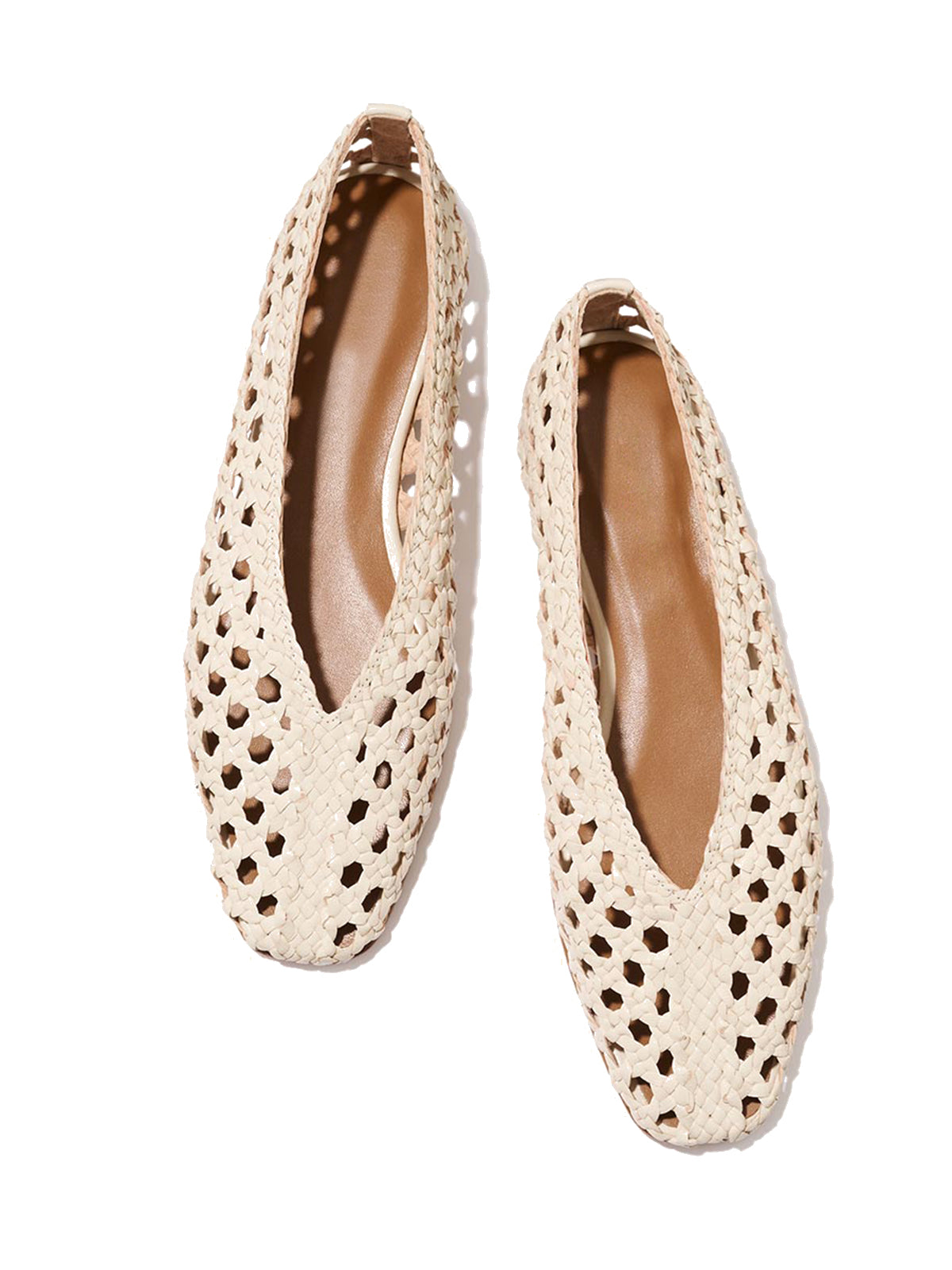 Beige Woven Vegan Leather Square-Toe Chic Ballet Flats