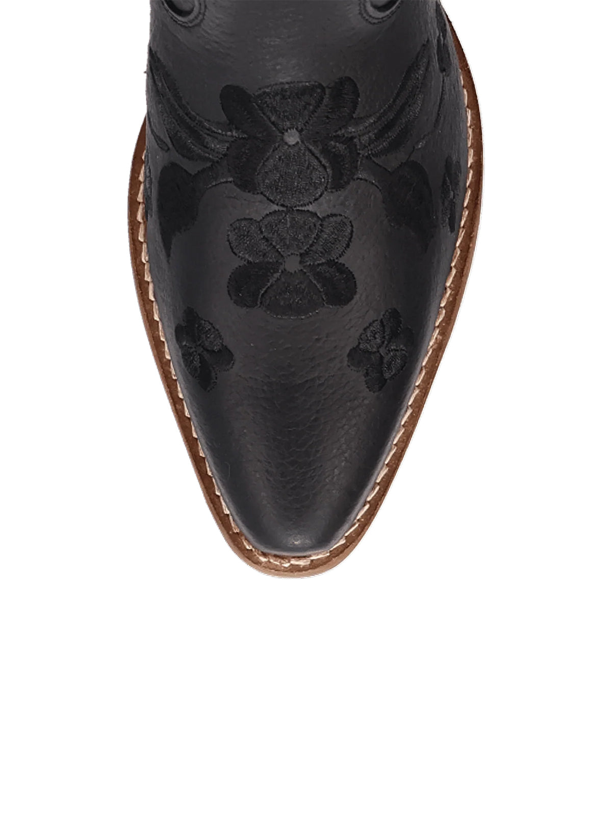Flowers Embroidery Snip-Toe Mid Calf Cowgirl Boots - Black
