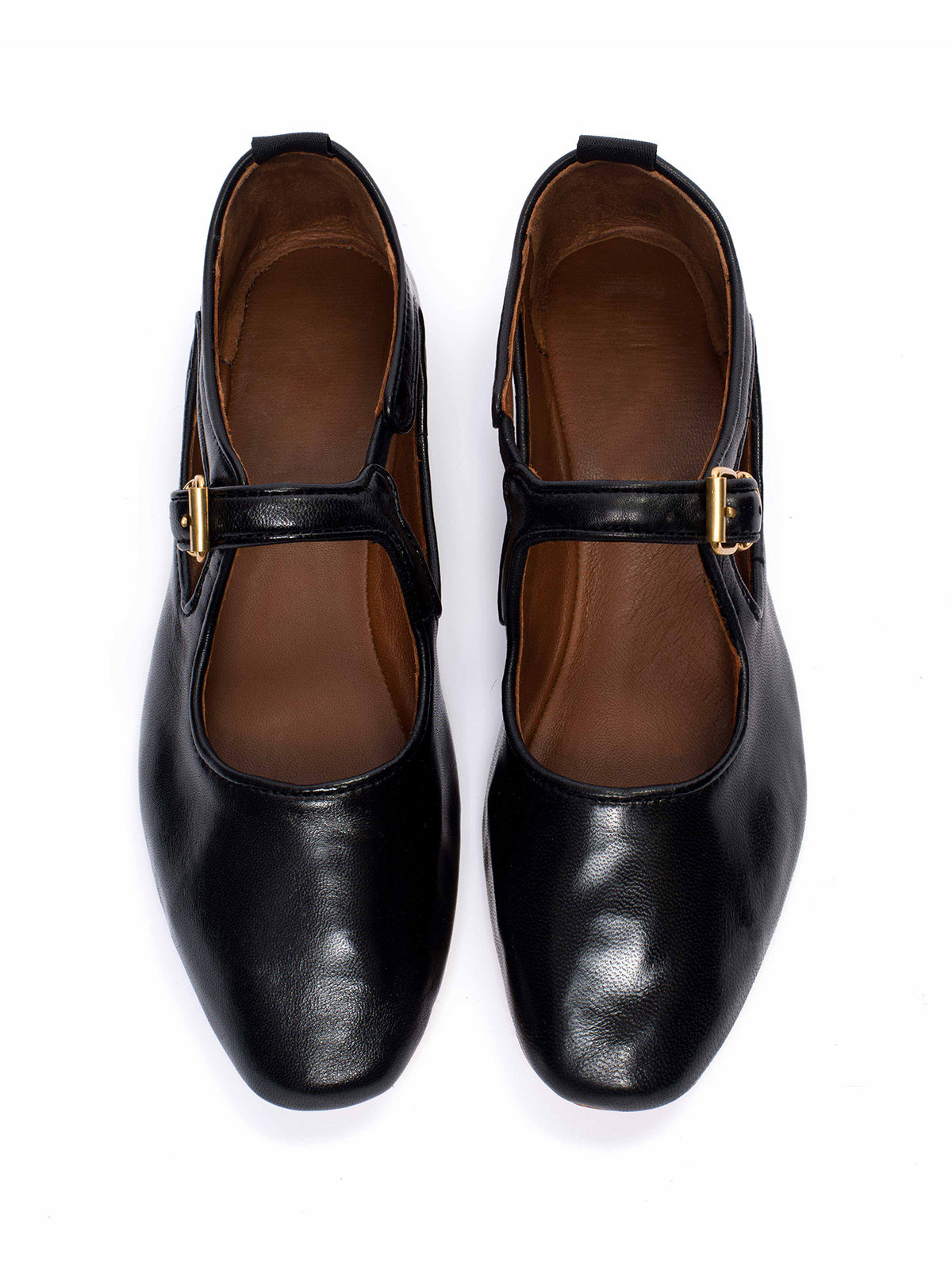 Square-Toe Buckle Strap Chic Flats - Classic Black