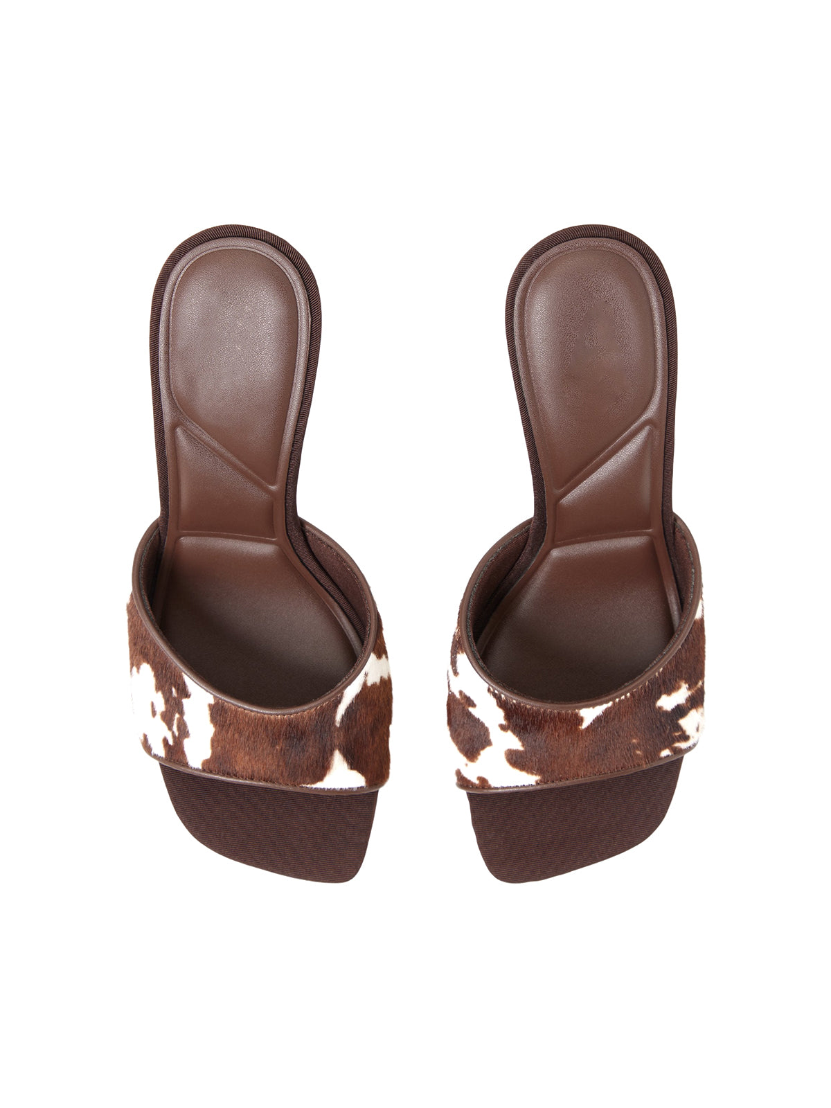 Cow Print Open Square-Toe Backless High Heels