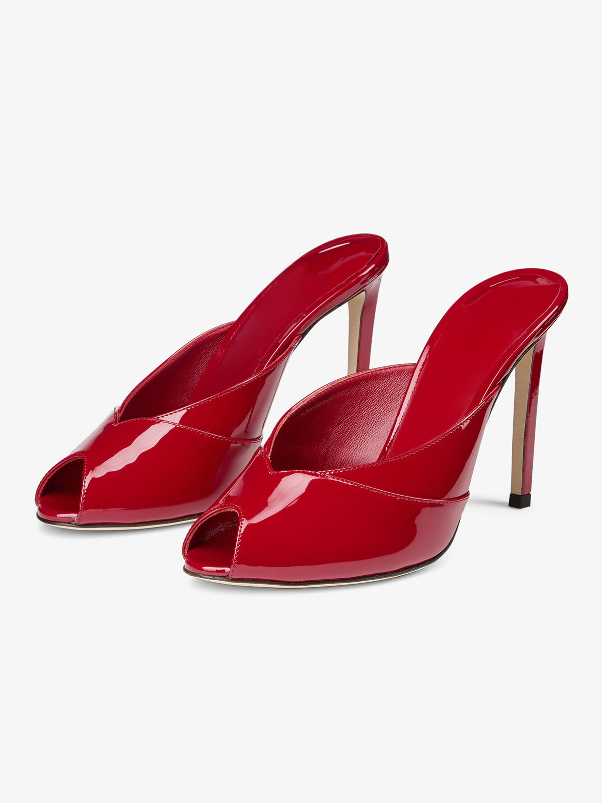 Patent Red Peep Round-Toe Slip-On Mules High Heels