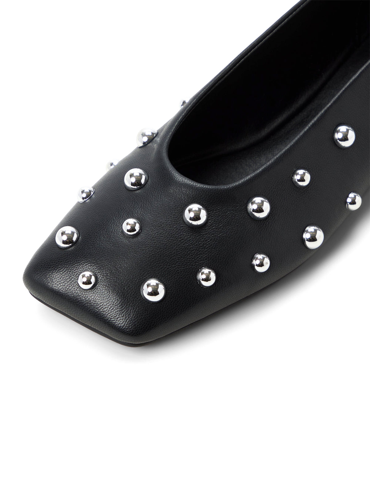 Black Square-Toe Full Studs Ankle Strap Ballet Flats