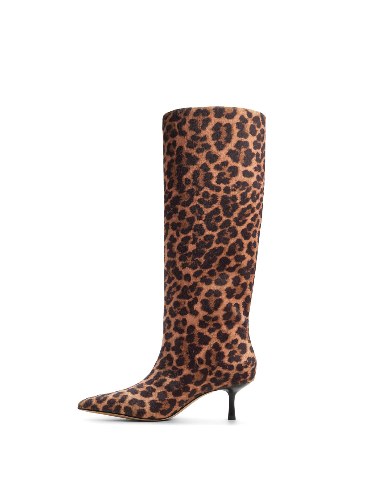 Leopard Faux Suede Pointed-Toe Wide Calf Knee High Stiletto Boots