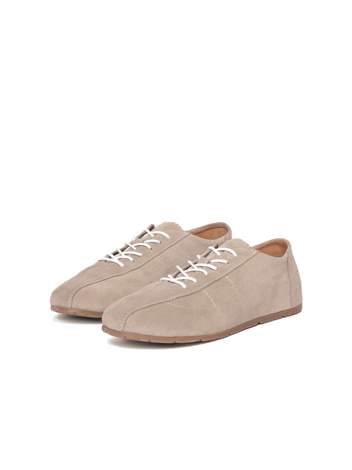 Sand Faux Suede Round-Toe Lace-Up Chic Sneakers Flats