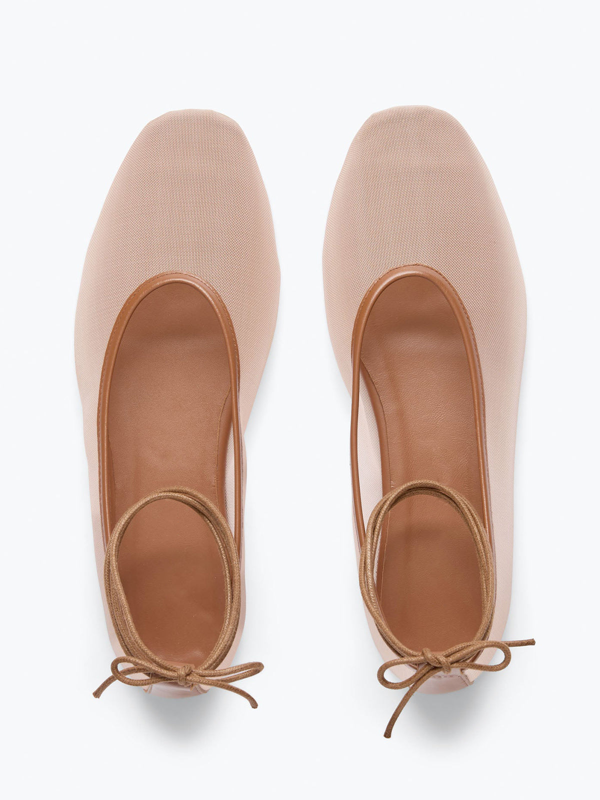 Brown Mesh Square-Toe Simple Ankle Strap Stylish Flats