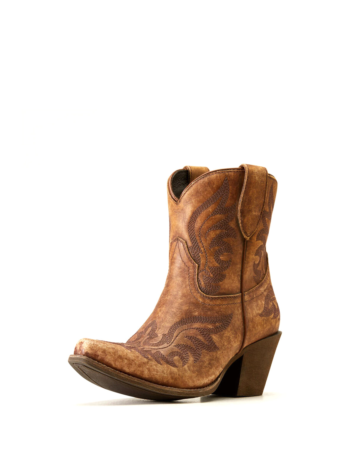 Caramel Brown Stitch Almond-Toe Cowgirl Short Ankle Western Boots
