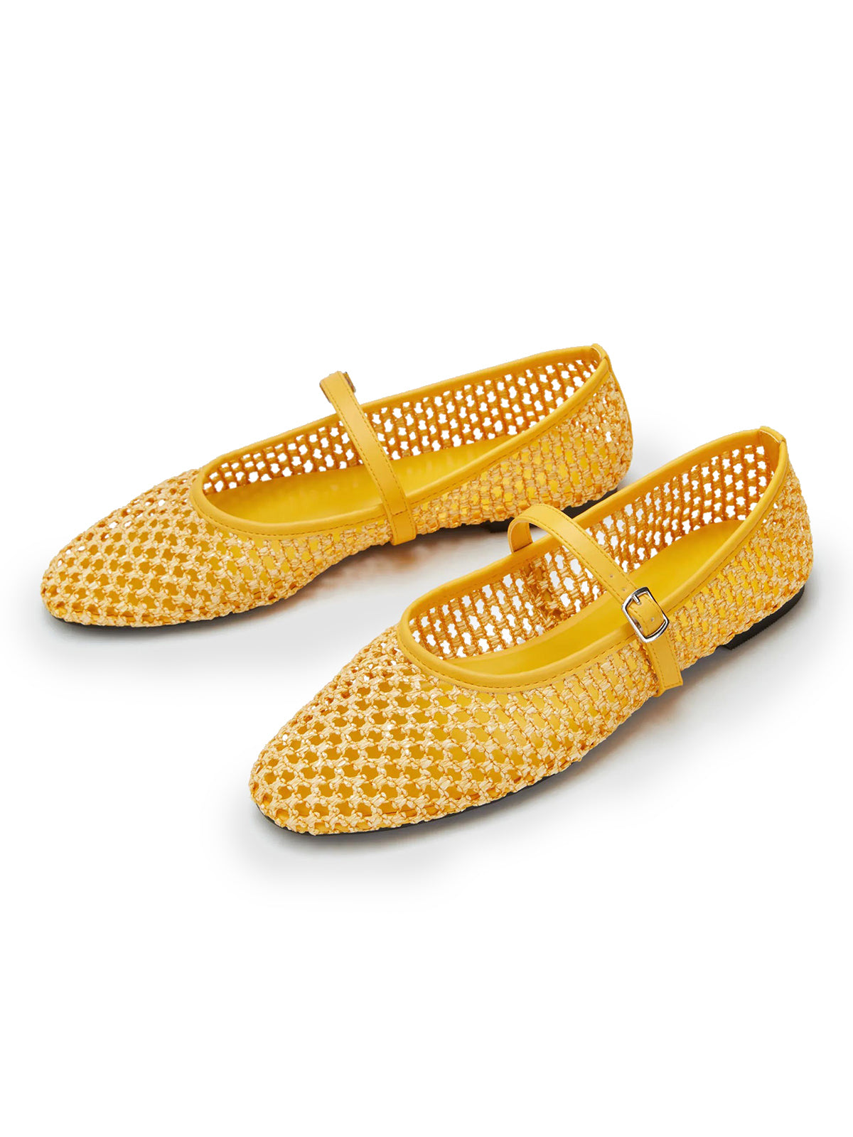 Yellow Grass Woven Round-Toe Buckle Mary Jane Chic Flats