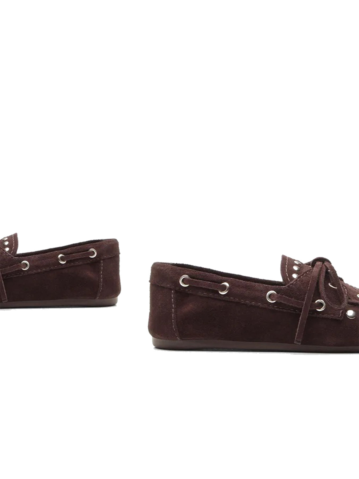Maroon Faux Suede Round-Toe Studs And Bow Classic Boat Shoes Flats