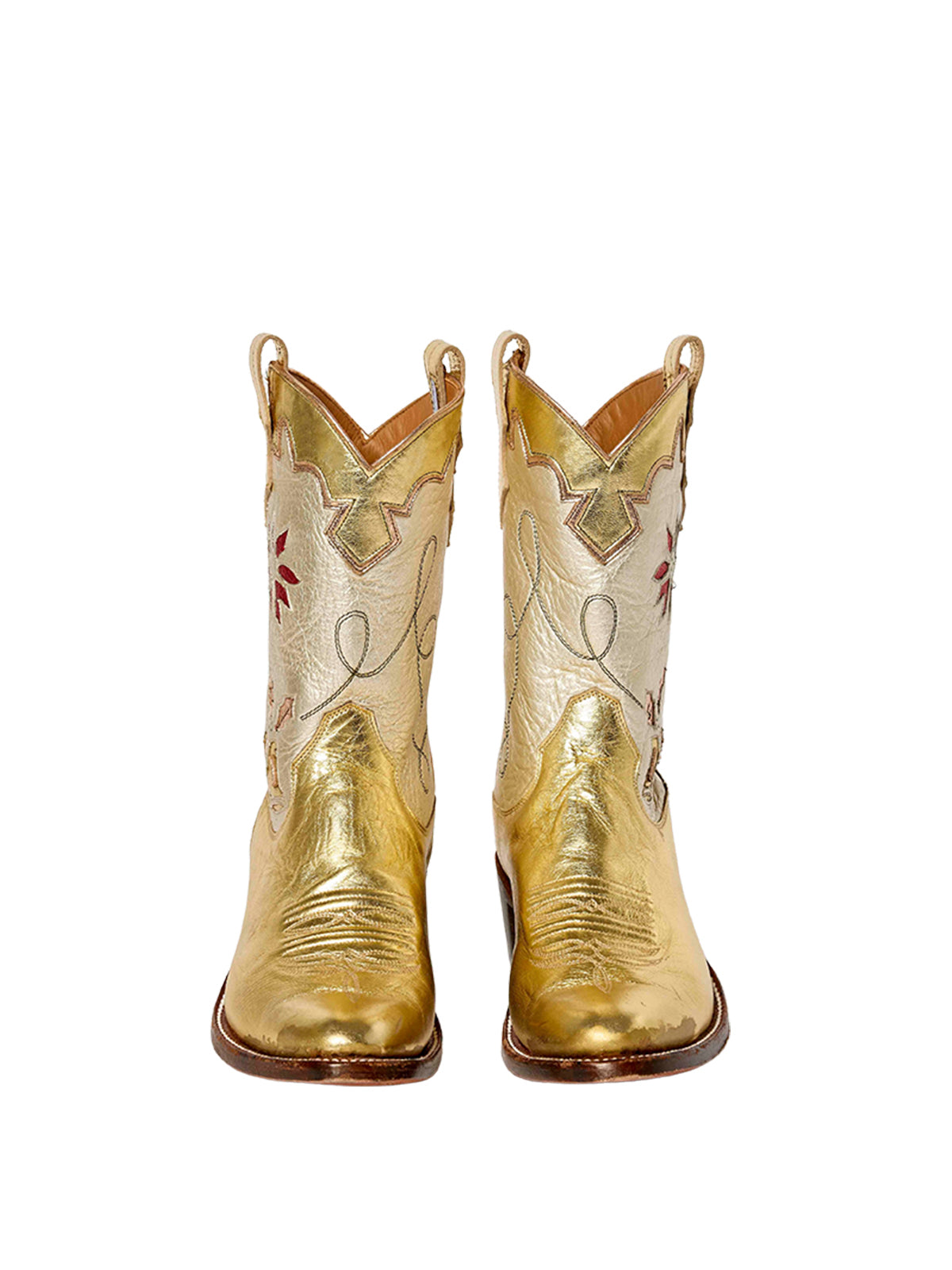 Metallic Gold Almond-Toe Holiday Inaly Mid Calf Cowgirl Boots