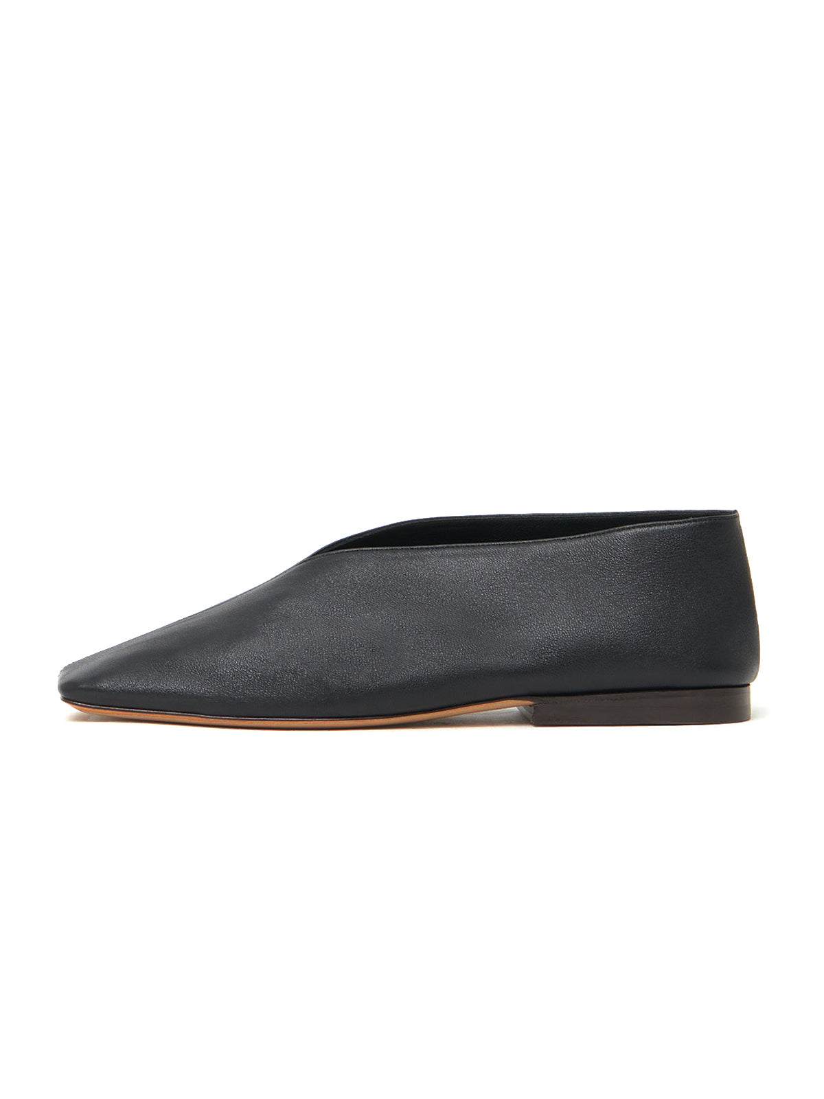 Black Vegan Leather Square-Toe Simple Slip-On Flats