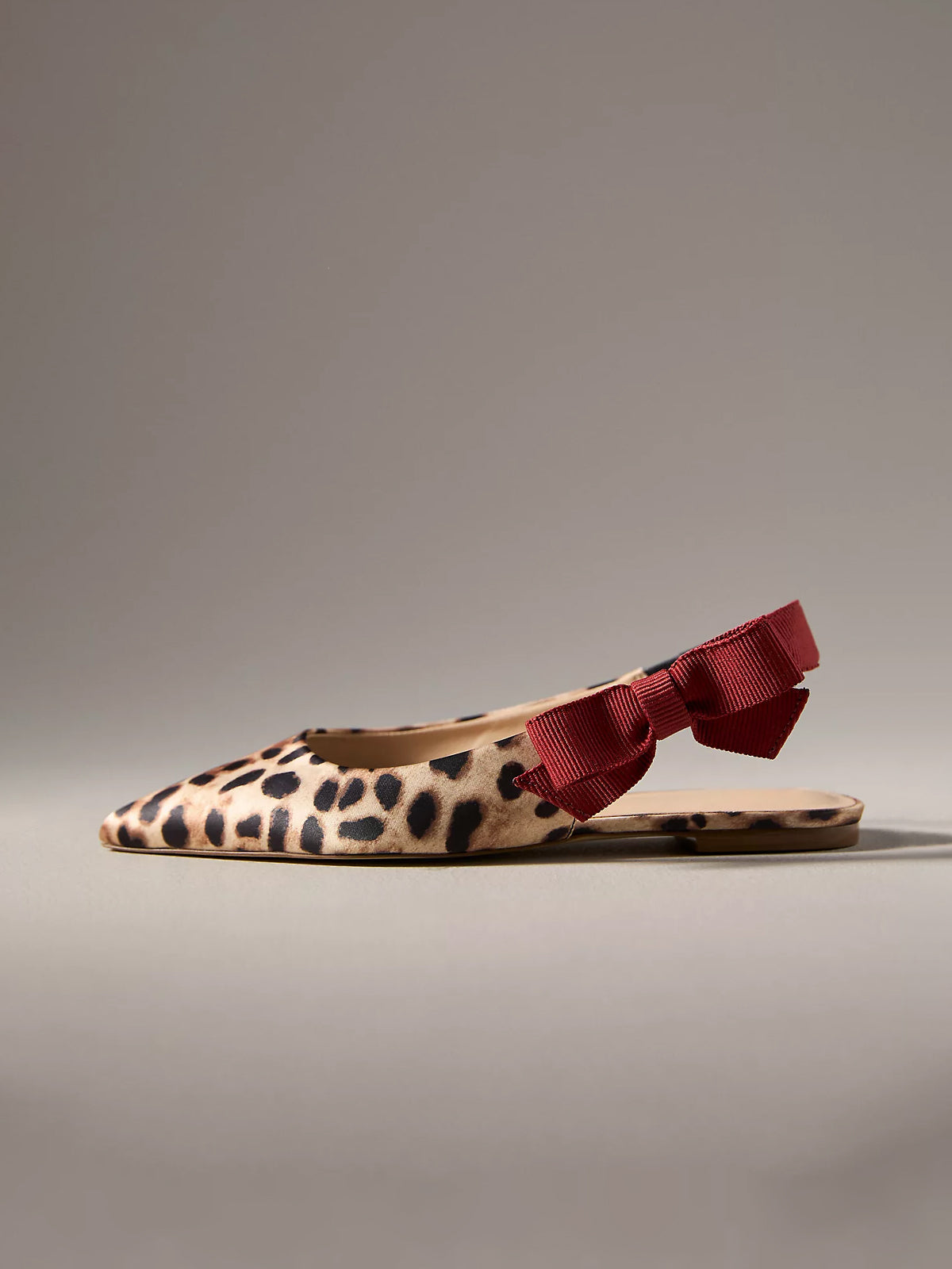 Leopard Satin Pointed-Toe Side-Bow Slingback Flats