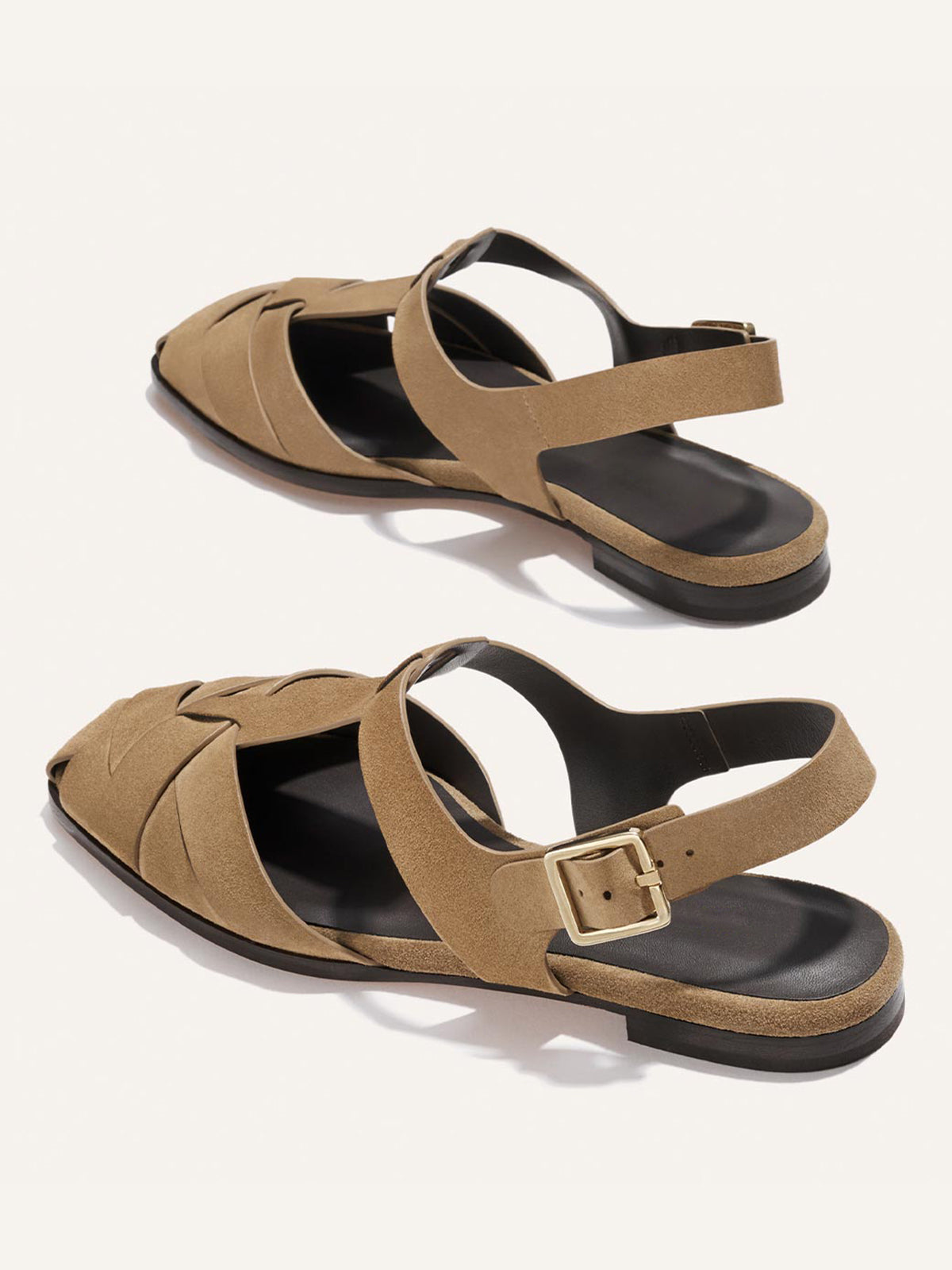 Brown Cow Suede Square-Toe Caged Fisherman Chic Flats