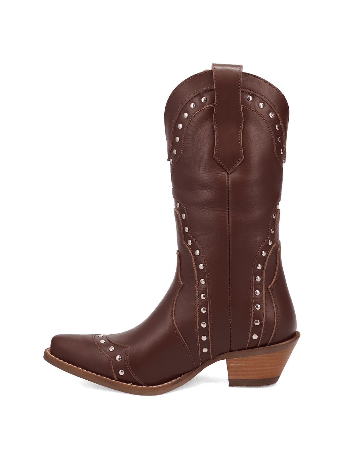 Studded Snip-Toe Classic Mid Calf Cowgirl Boots - Brown