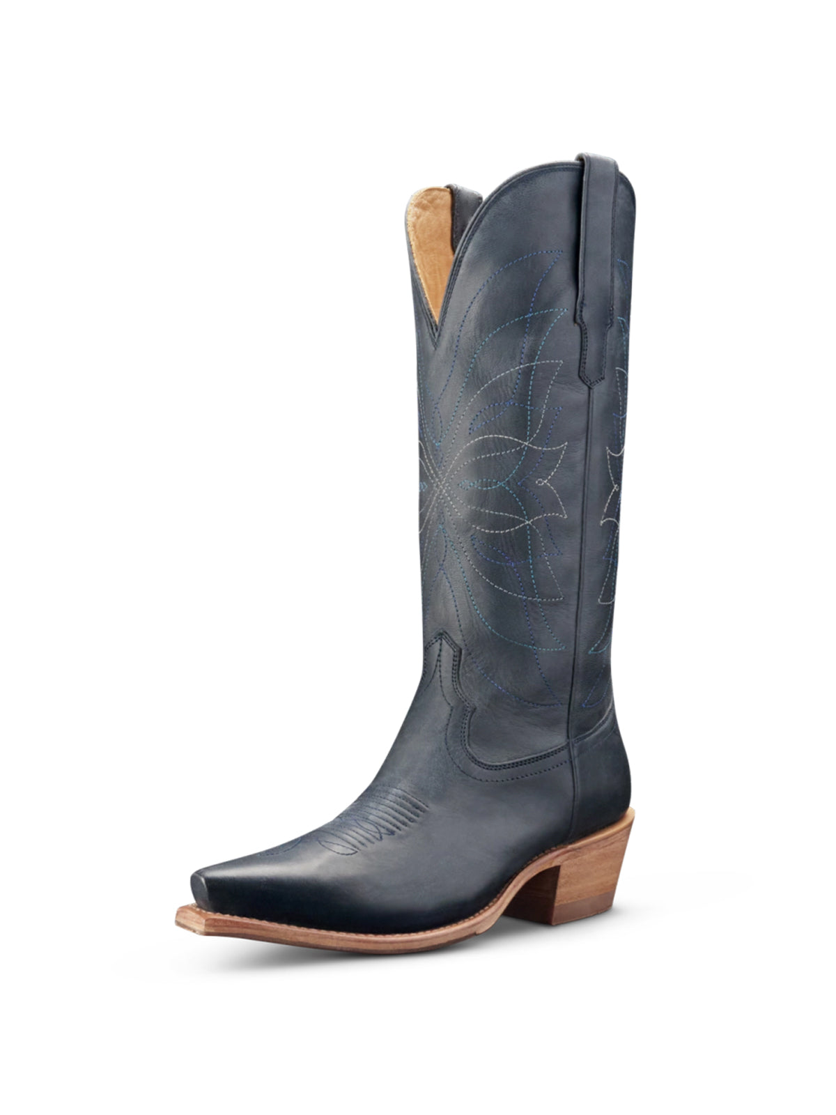 Navy Blue Snip-Toe Stitch Classic Wide Calf Knee High Cowgirl Boots