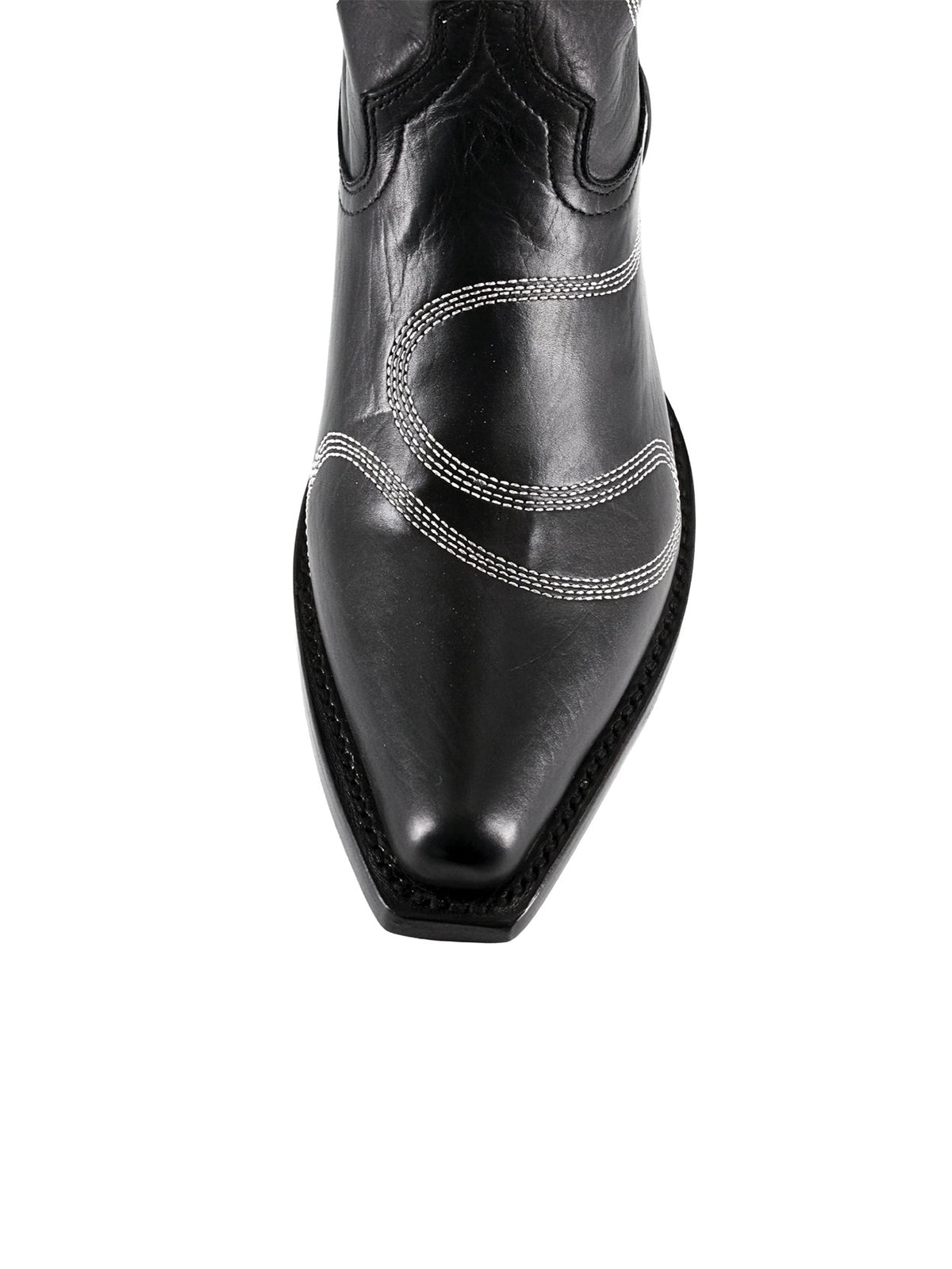 Black Snip-Toe Simple Embroidery Classic Mid Calf Cowgirl Boots