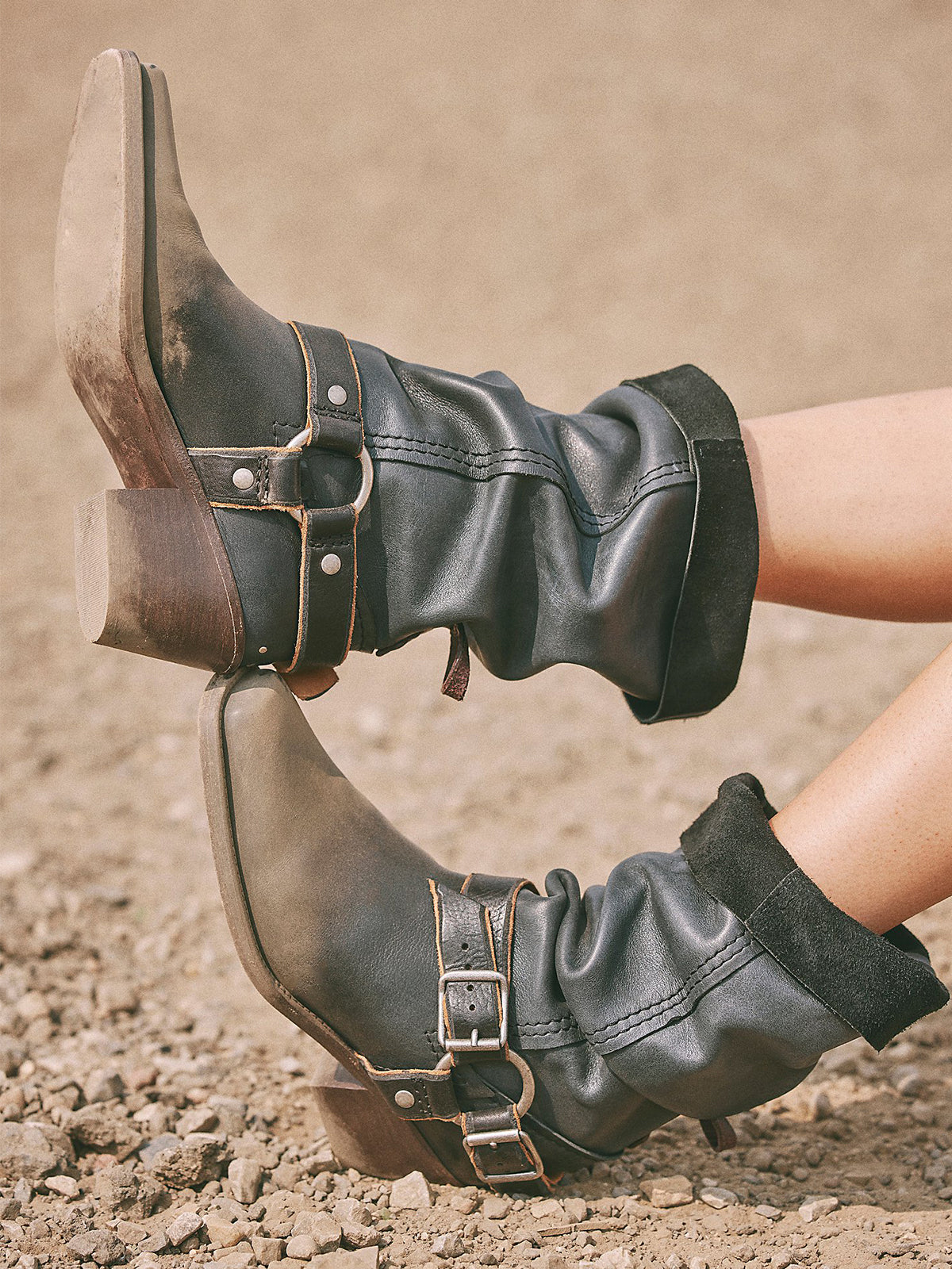 Washed Black Square-Toe Western Mid Calf Cowgirl Boots