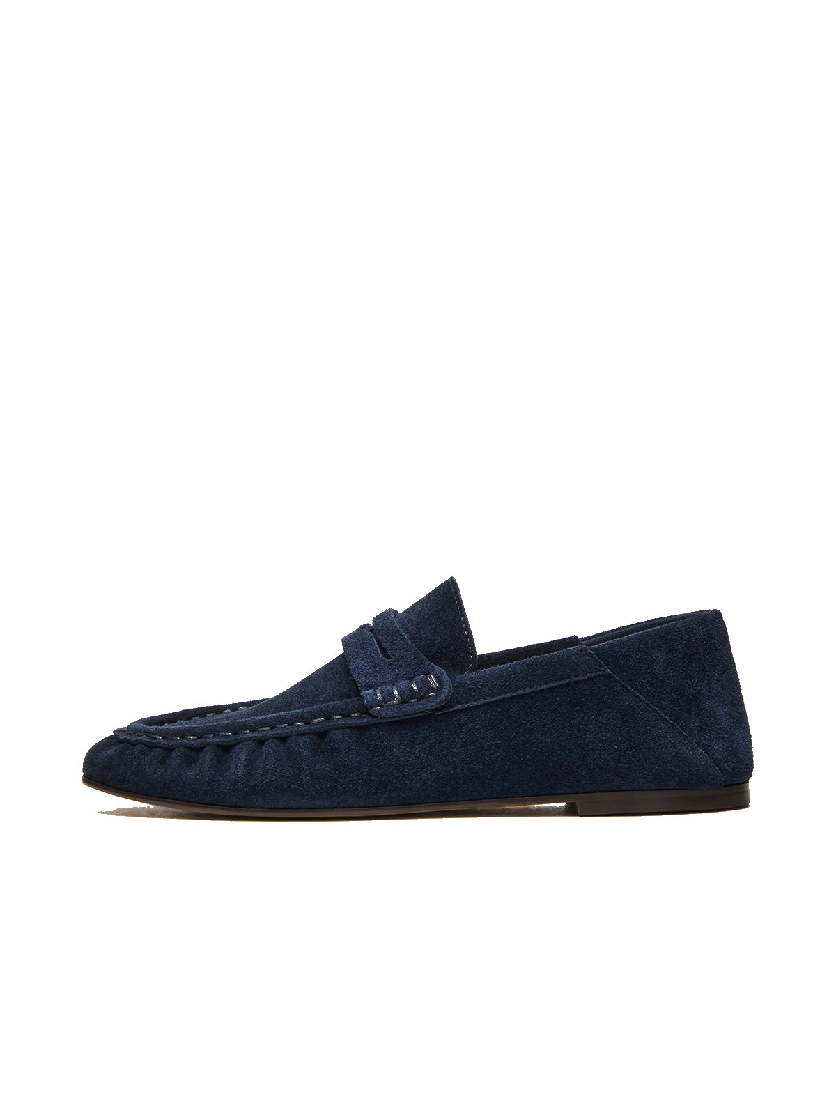 Navy Faux Suede Round-Toe Stylish Slip-On Loafers Flats