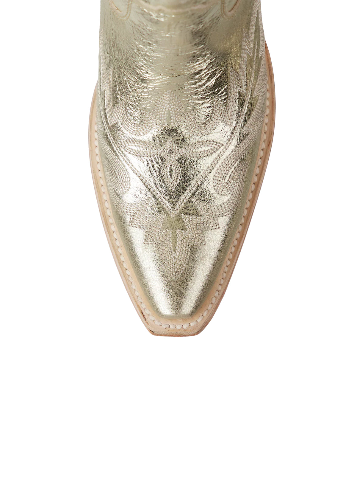 Snip-Toe Embroidery Half-Zip Back Lace-Up Knee High Cowgirl Boots - Metallic Champagne