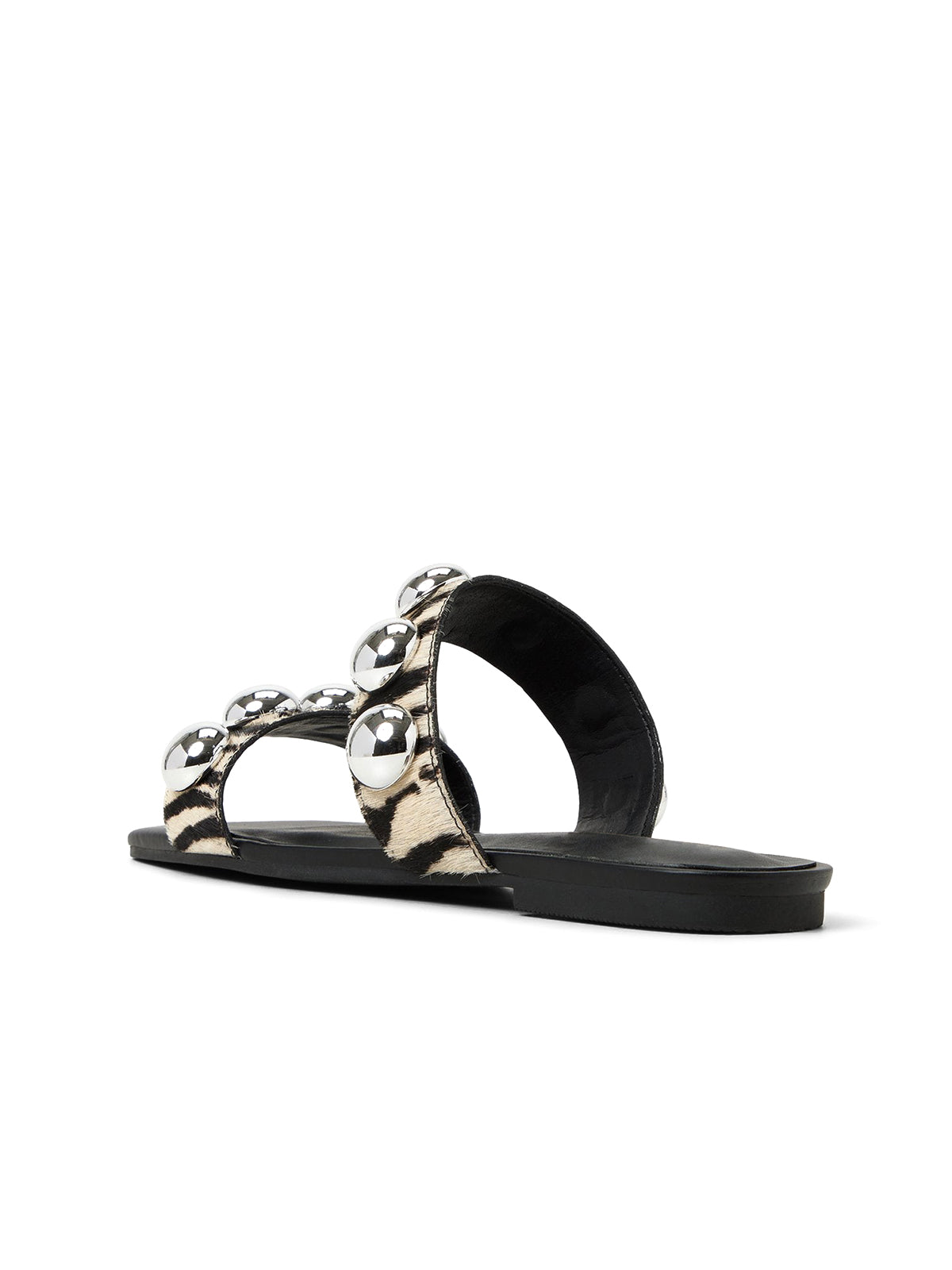 Zebra Square-Toe Double Straps With Studs Flats