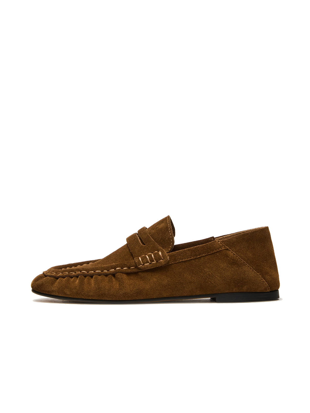 Brown Faux Suede Round-Toe Stylish Slip-On Loafers Flats