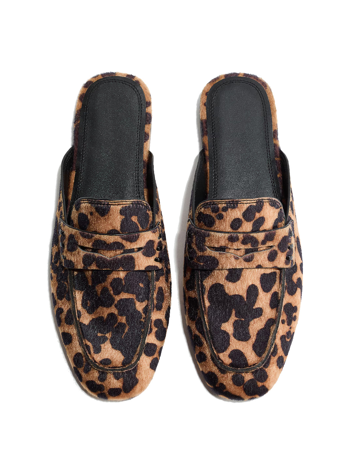 Leopard Print Square-Toe Slip-On Backless Loafers Flats