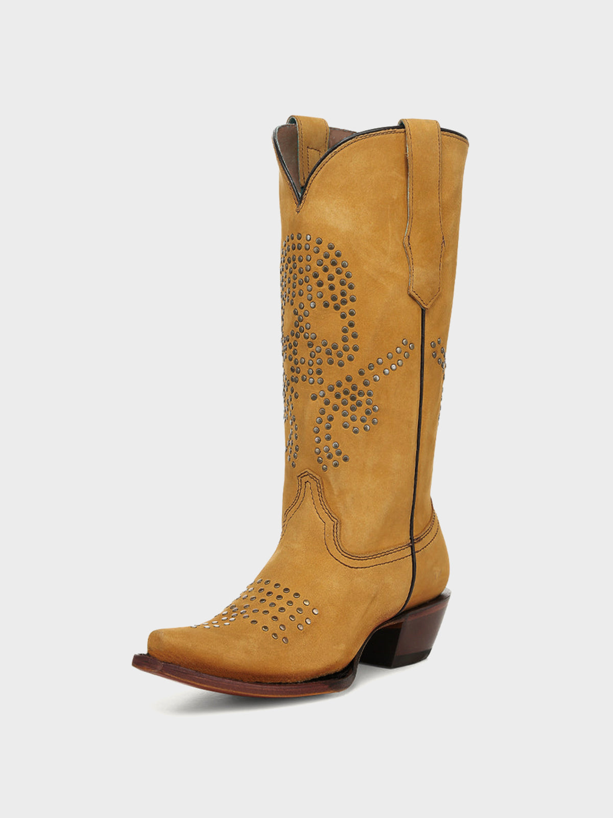 Yellow Snip-Toe Skull Design With Studs Mid Calf Cowgirl Boots