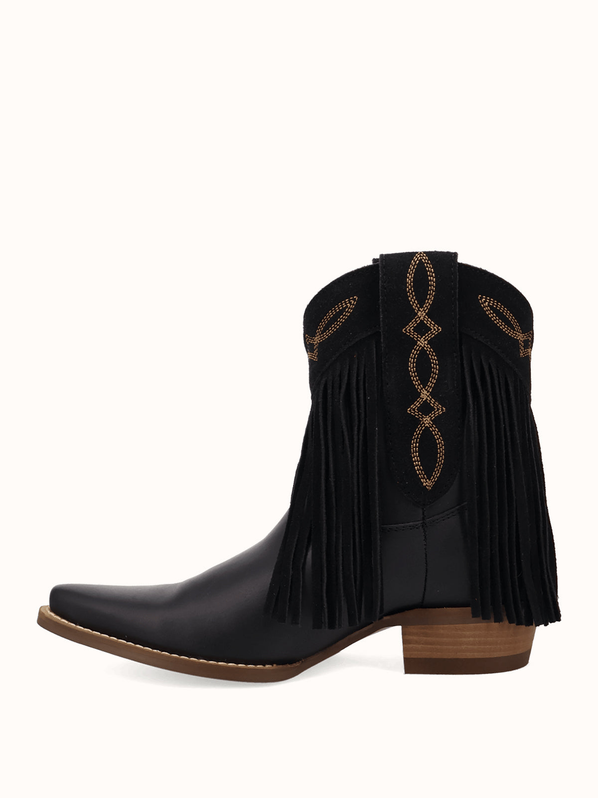 Black Snip-Toe Faux Suede Fringe Chic Ankle Cowgirl Boots