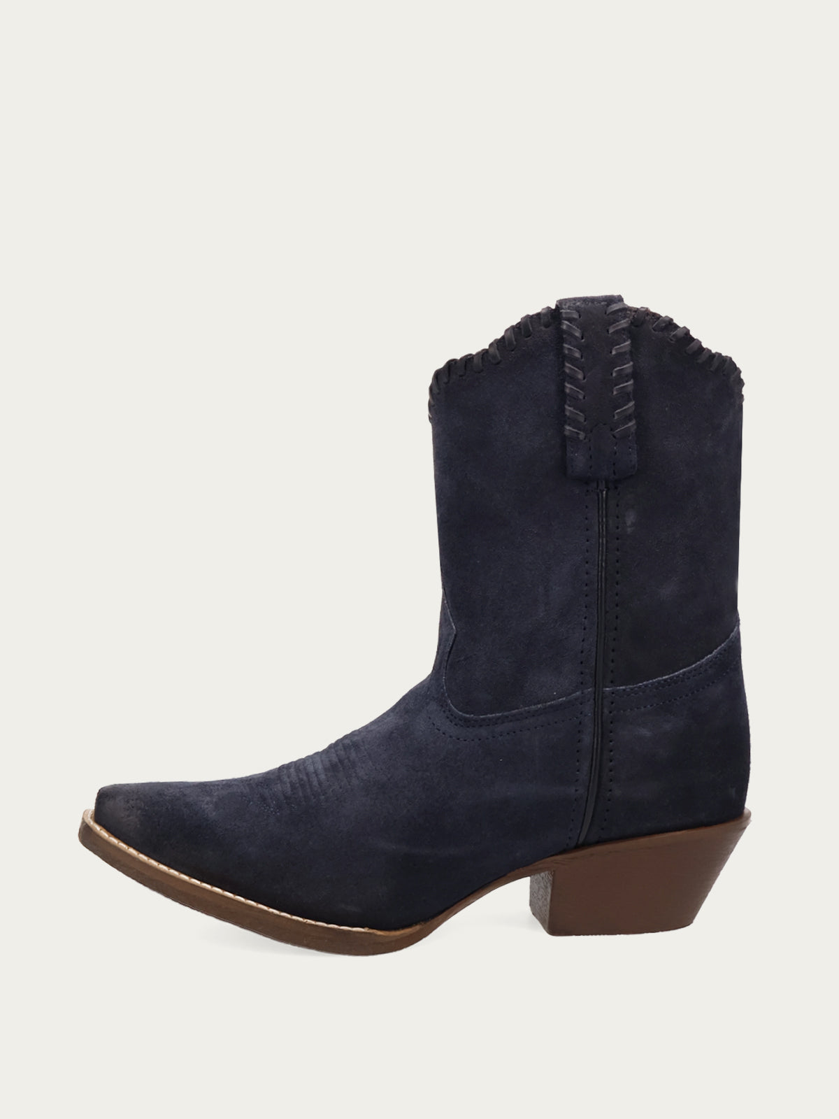 Navy Faux Suede Snip-Toe Short Slip-On Ankle Cowgirl Boots