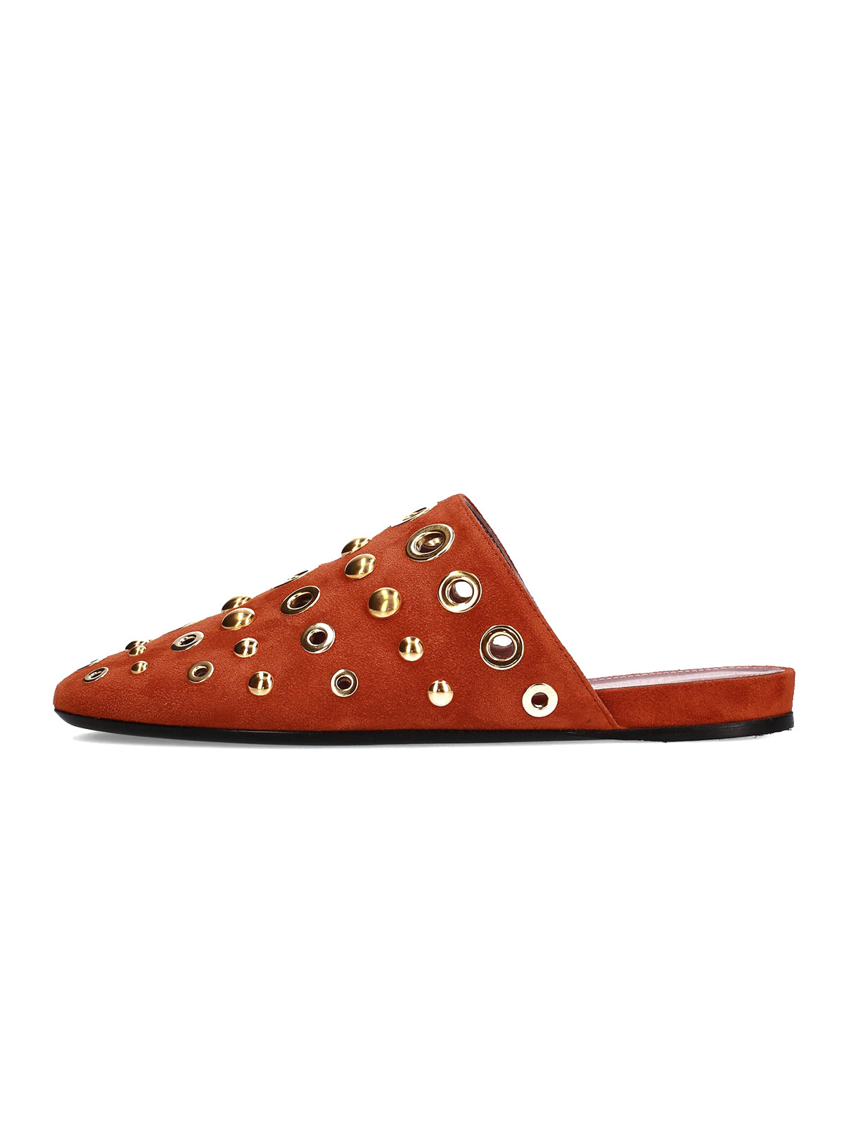 Caramel Faux Suede Round-Toe Eyelets And Studs Loafers Flats