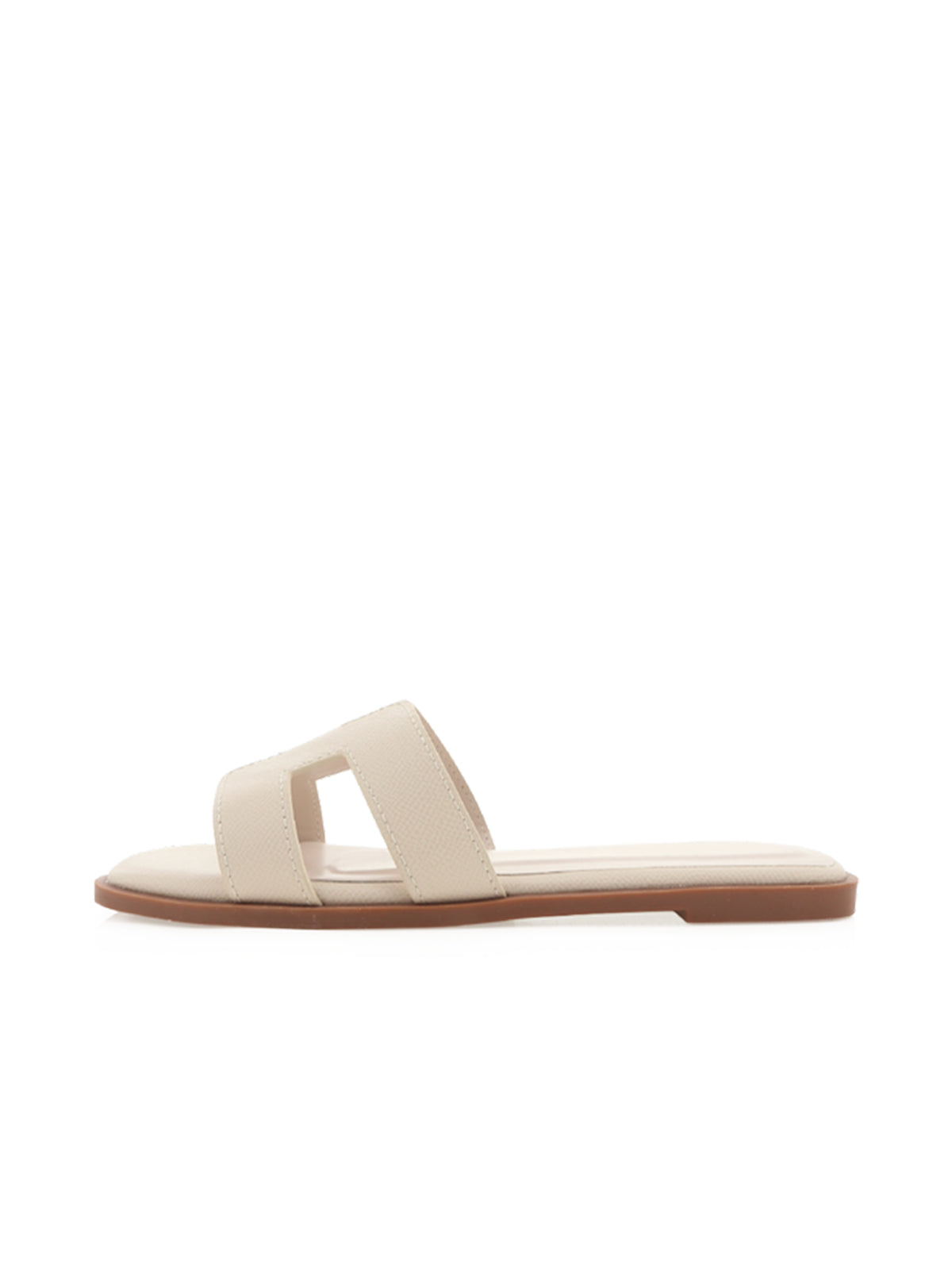 Light Beige Open Square-Toe Slip-On Simple Sandals Flats