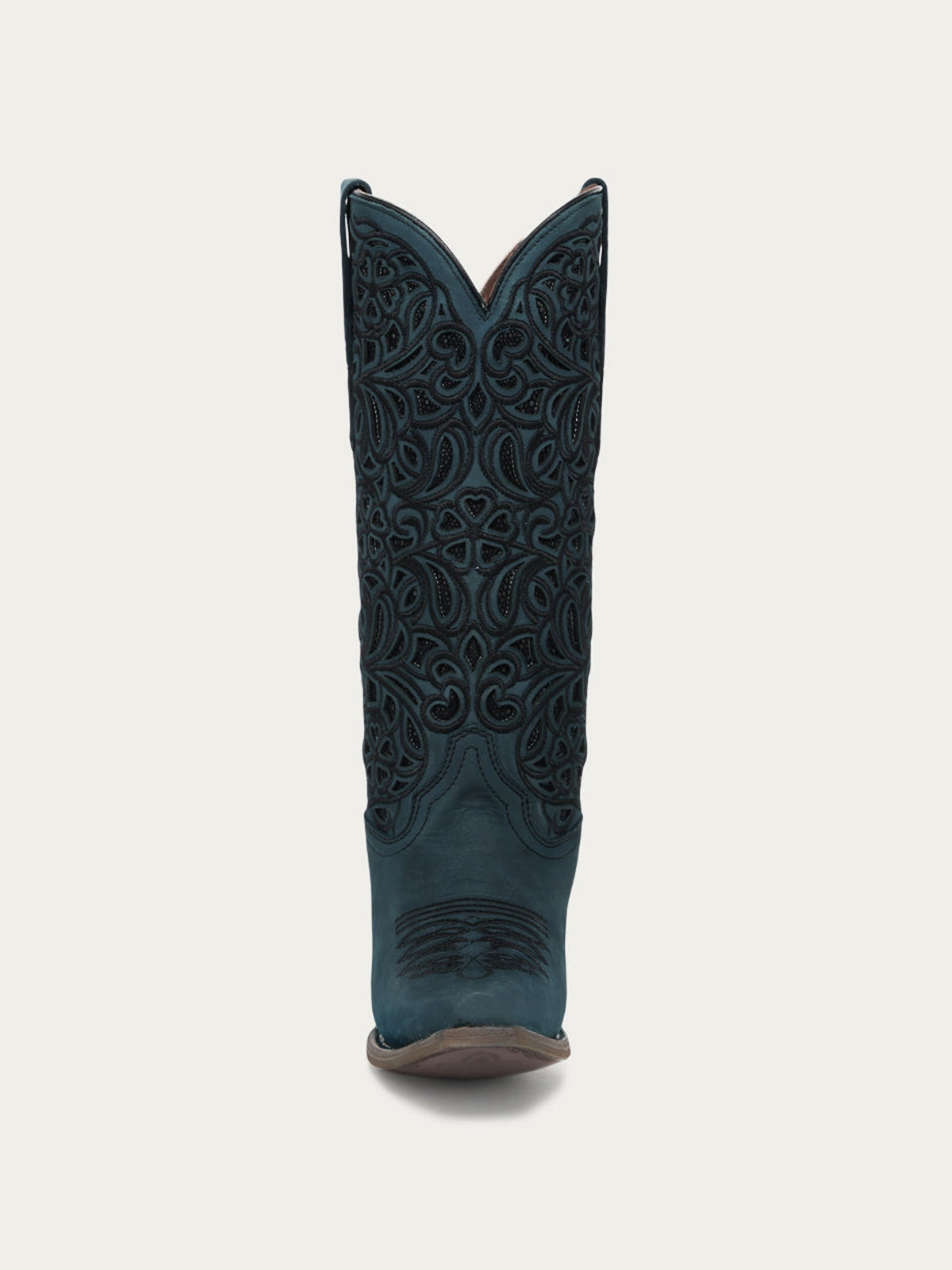 Navy Snip-Toe Inlay And Floral Embroidery Chic Mid Calf Cowgirl Boots