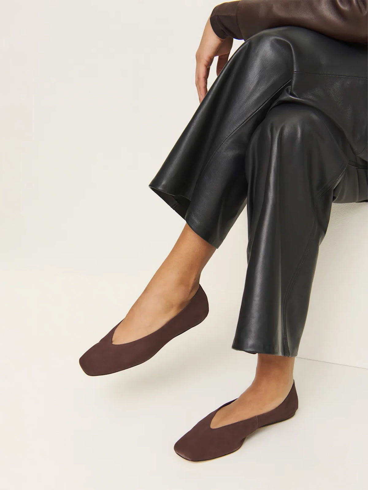 Sleek Square-Toe Classic Slip-On Ballet Flats – Coffee Faux Suede