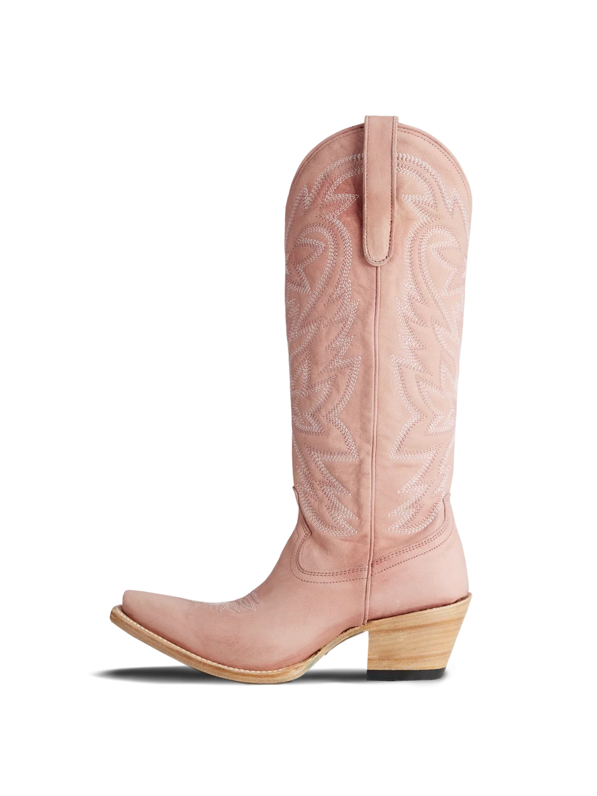 Western Snip-Toe Embroidery Classic Knee High Half-Zip Cowgirl Boots - Blush Pink