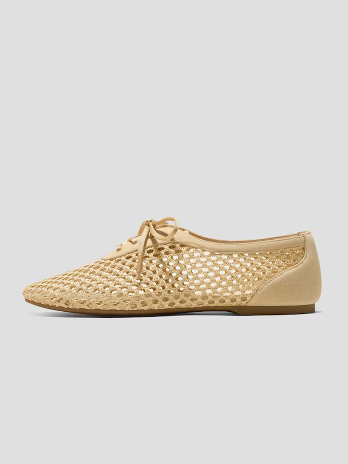 Nude Grass Woven And Faux Suede Square-Toe Lace-Up Chic Flats
