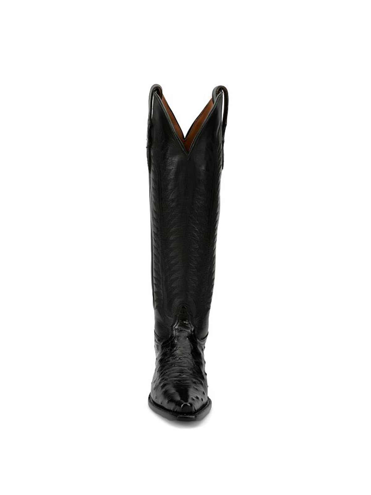 Black Ostrich Print Snip-Toe Western Stitch Knee High Cowgirl Boots