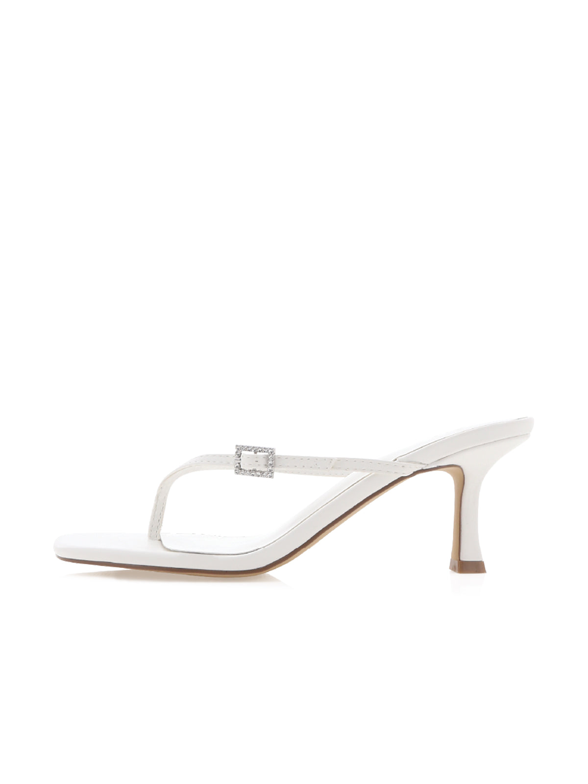 White Square-Toe Flip-Flops Slip-On Kitten Heels