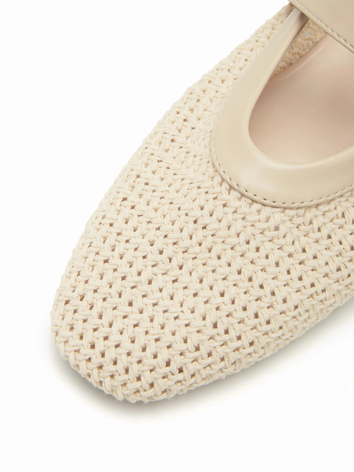 Cream Woven Square-Toe Classic Mary Jane Flats