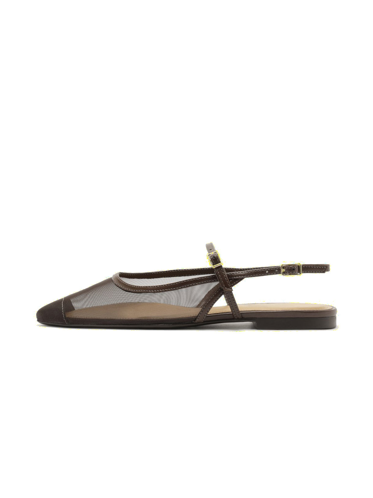 Maroon Mesh And Vegan Leather Pointed-Toe Buckle Slingback Flats