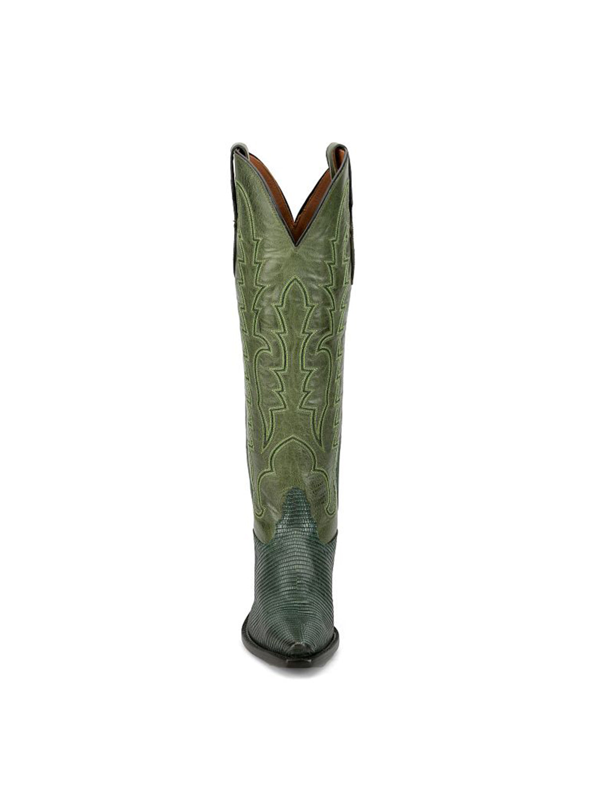 Green Lizard Print Snip-Toe Western Stitch Knee High Cowgirl Boots