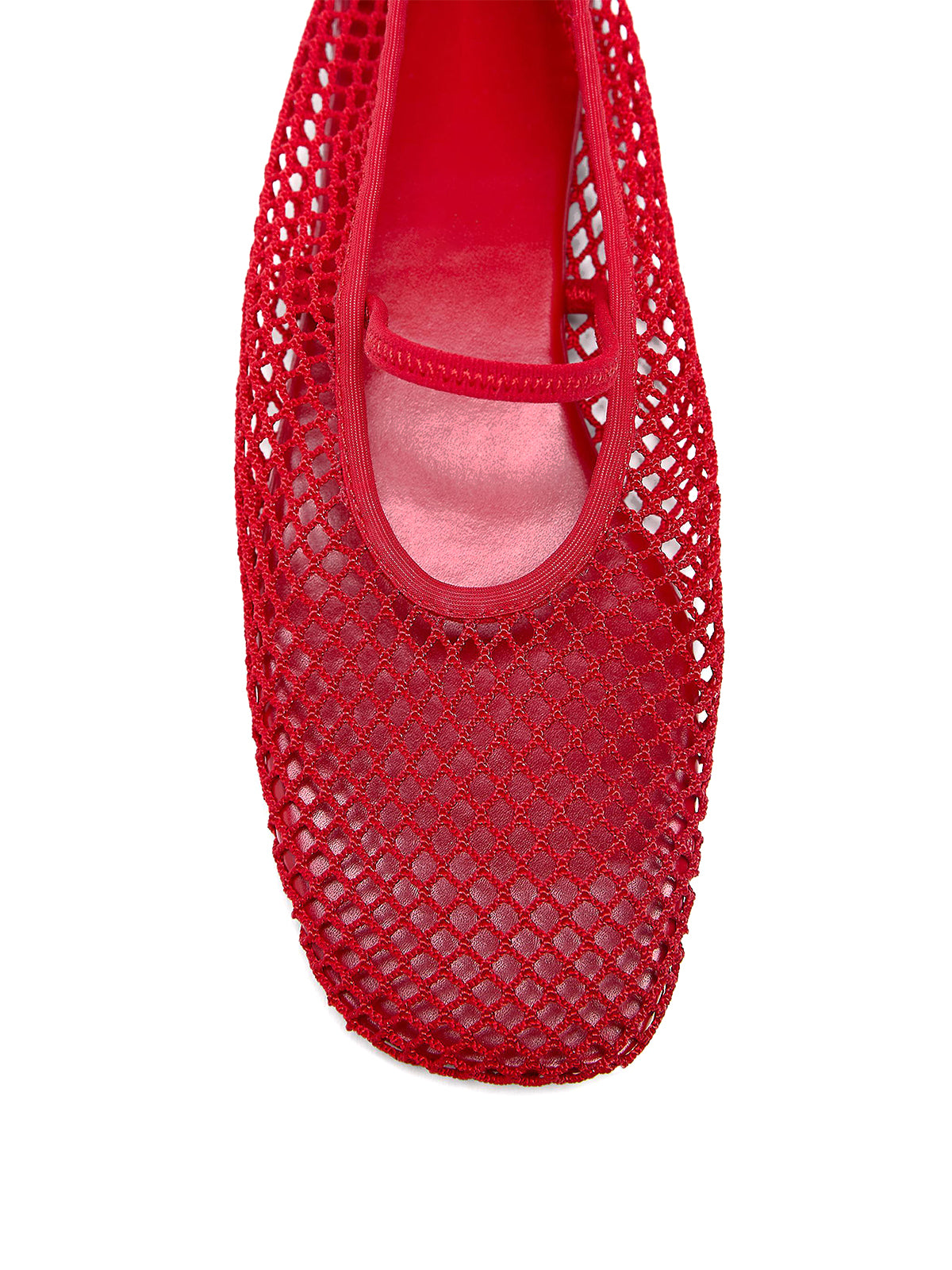 Red Mesh Square-Toe Simple Mary Jane Ballet Flats