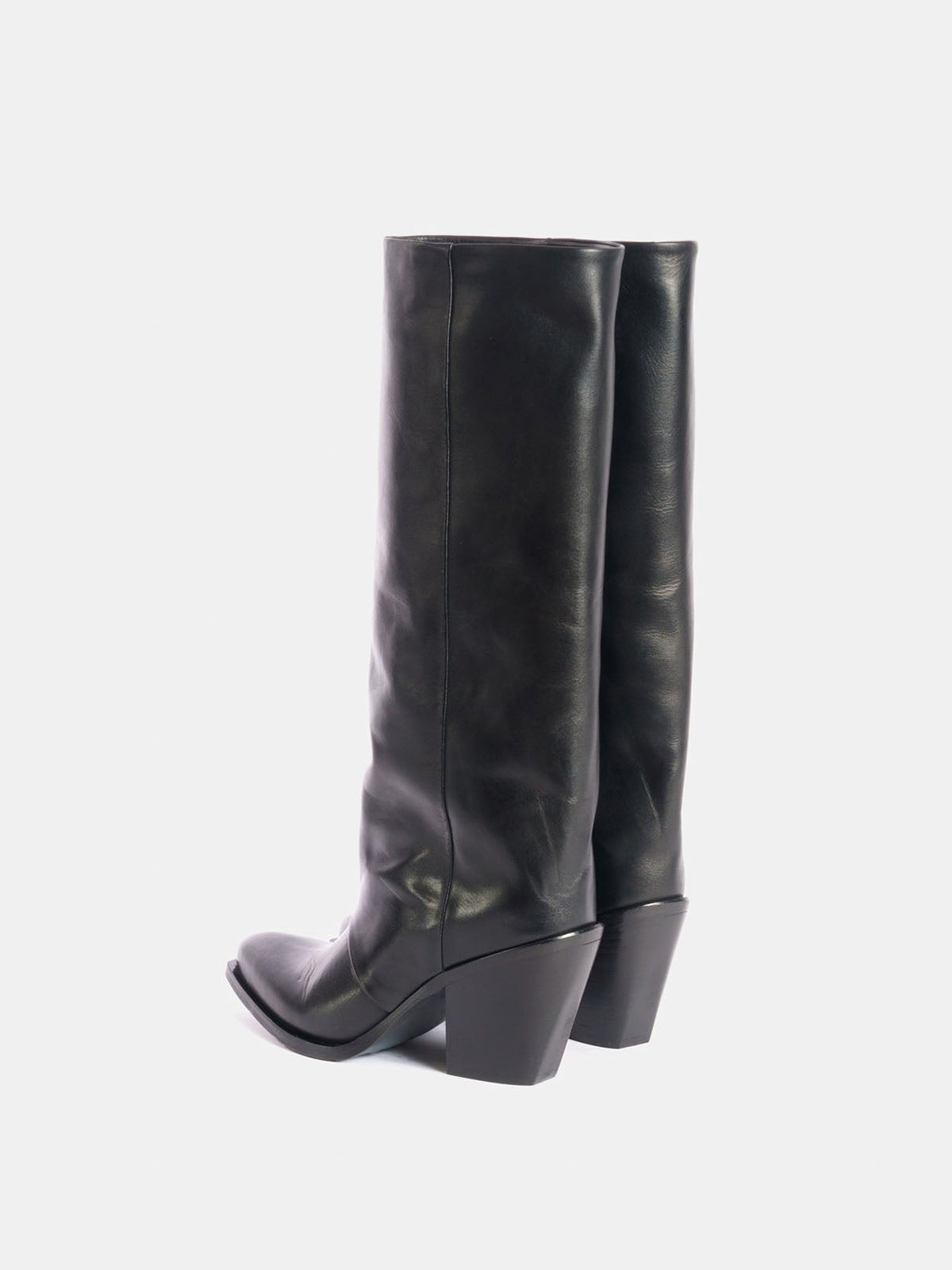 Black Snip-Toe Simple Wide Calf Knee High Classic Cowgirl Boots