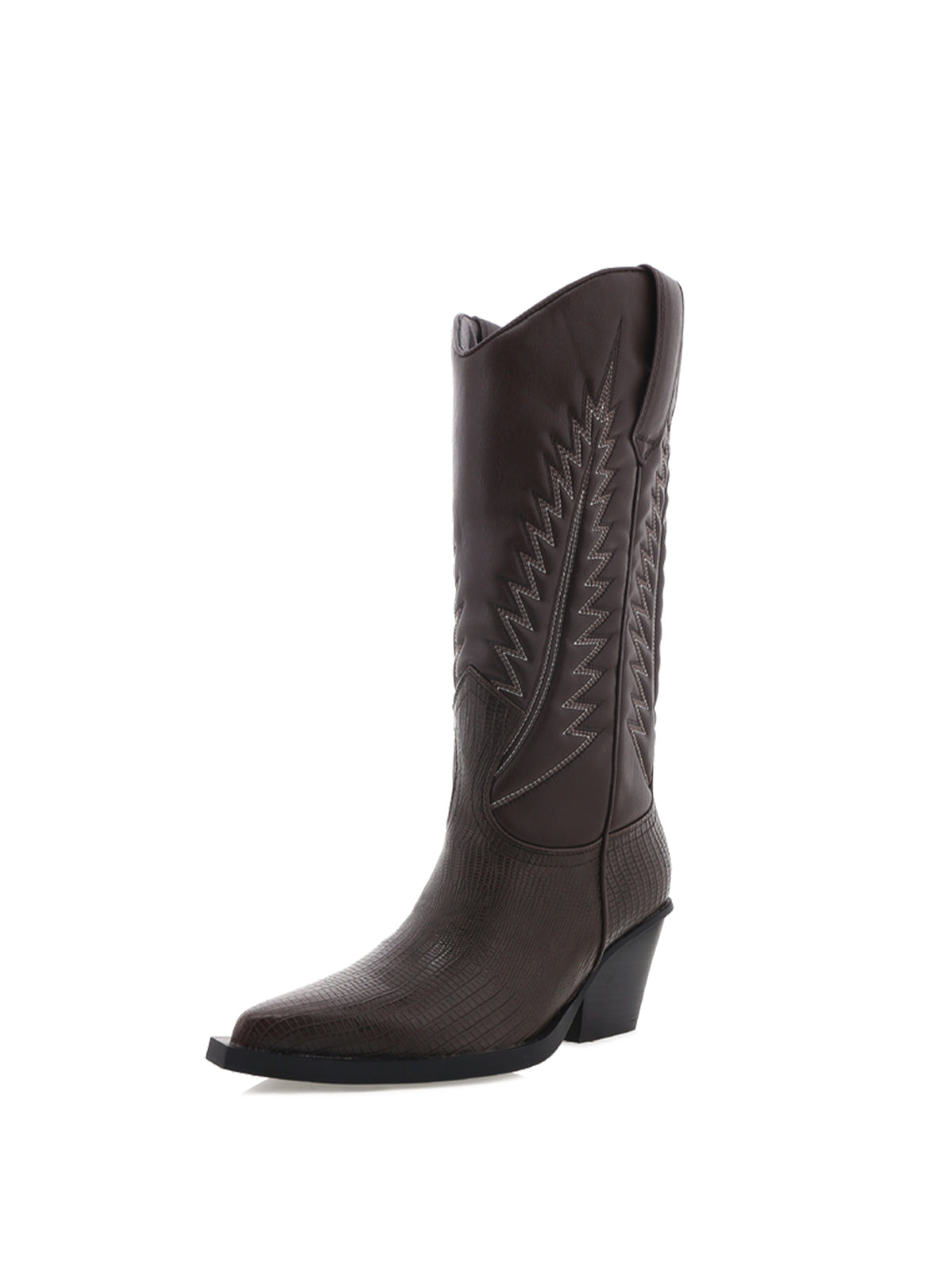 Chocolate Pointed-Toe Embroidery Western Mid Calf Cowgirl Boots